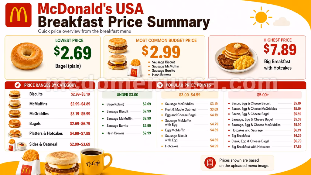 McDonald's breakfast menu price chart